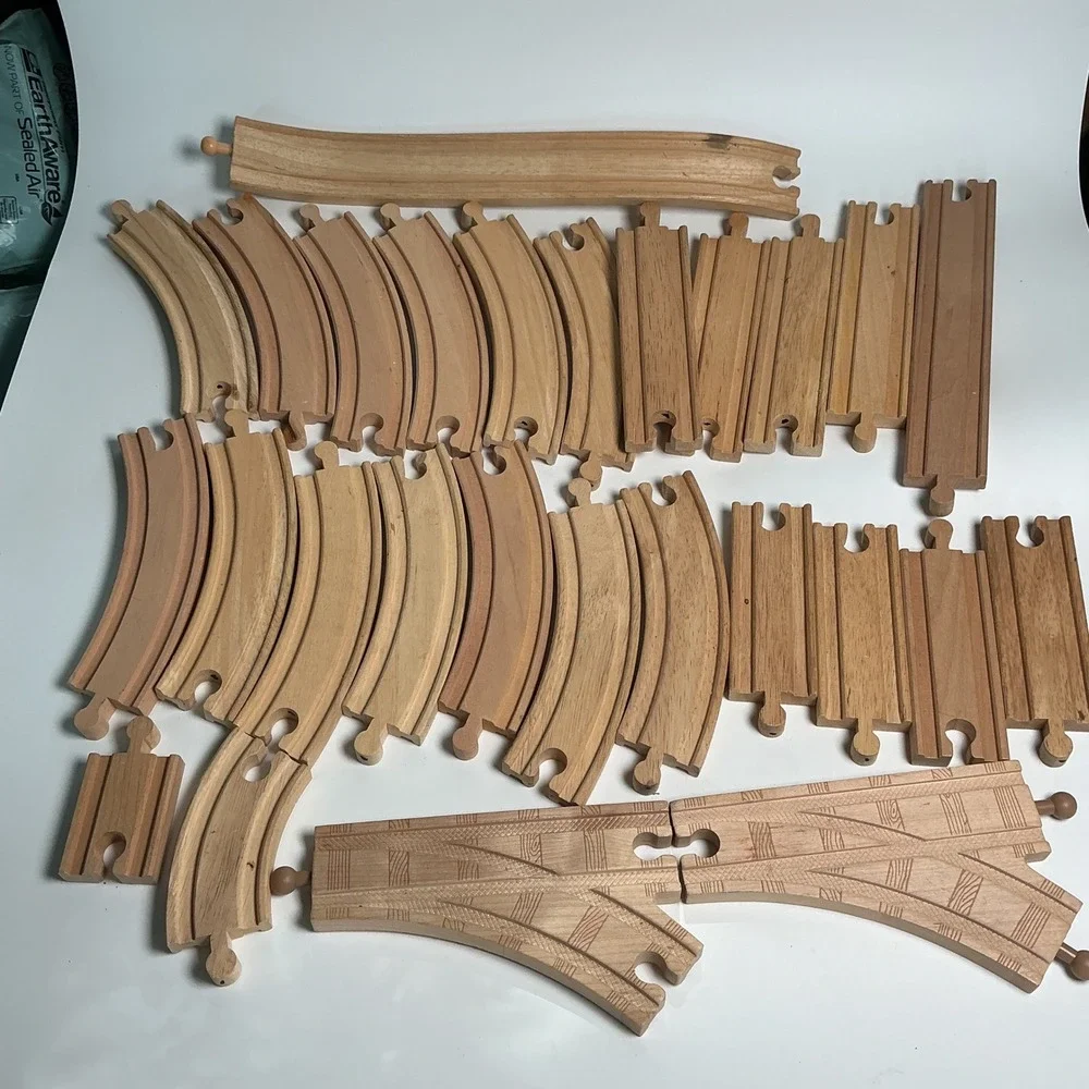 Wooden Train Track Expansion Lot Curved Straight Switch Pieces Thomas Compaible